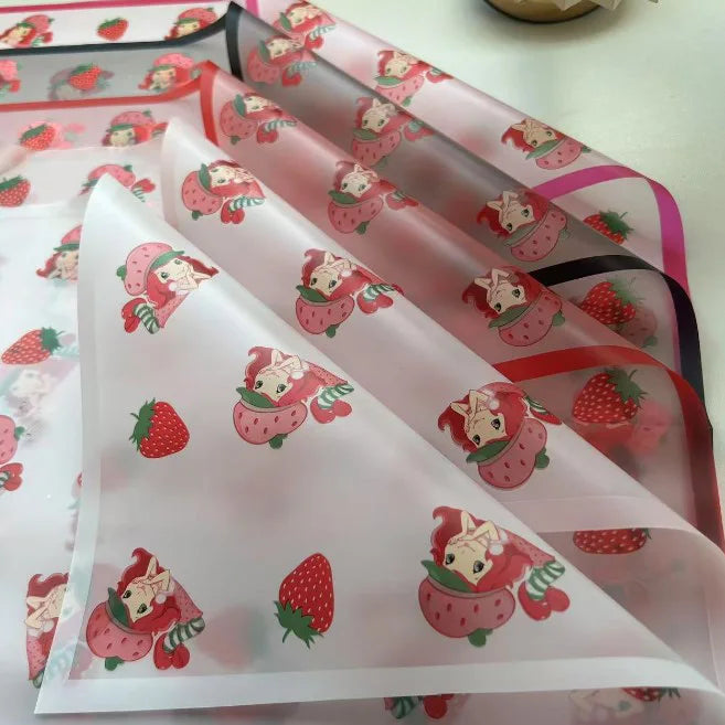 Manufacturer Direct Sales Small Strawberry Lace Bouquet Packaging Paper Korean Glassine Paper PE Coating for Flower Shop