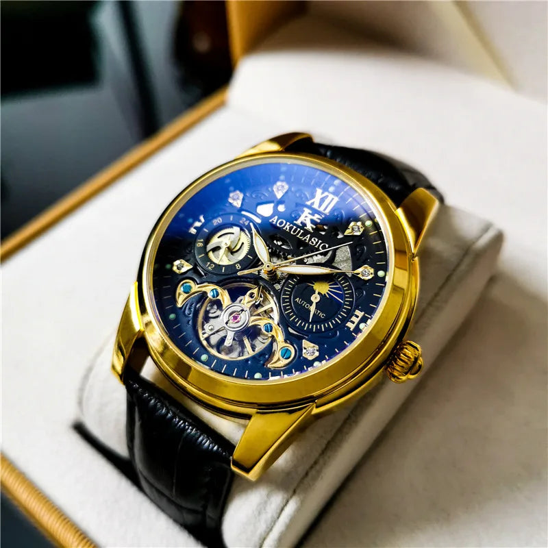 AOKULASIC Men's Mechanical Automatic Watch Luxury Brand Watches Male Tourbillon Fashion Business Sport Hollow Wristwatch