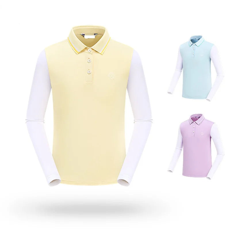 Best-selling Spring Summer Sun Protection Cool and Drapey Ice Silk Quick-Dry Multicolor Children's Golf Long Sleeve Polo Shirt