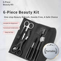 Premium Quality Professional Eyebrow Tweezers Kit Slanted Tip Stainless Steel Scissors Buckle Leather Pouch Pack 6 Makeup Tools