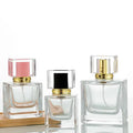 Luxury 50ml Square Glass Perfume Bottle with Colored Plastic Lid 30ml Capacities Transparent Cosmetic Spray Bottle for Women