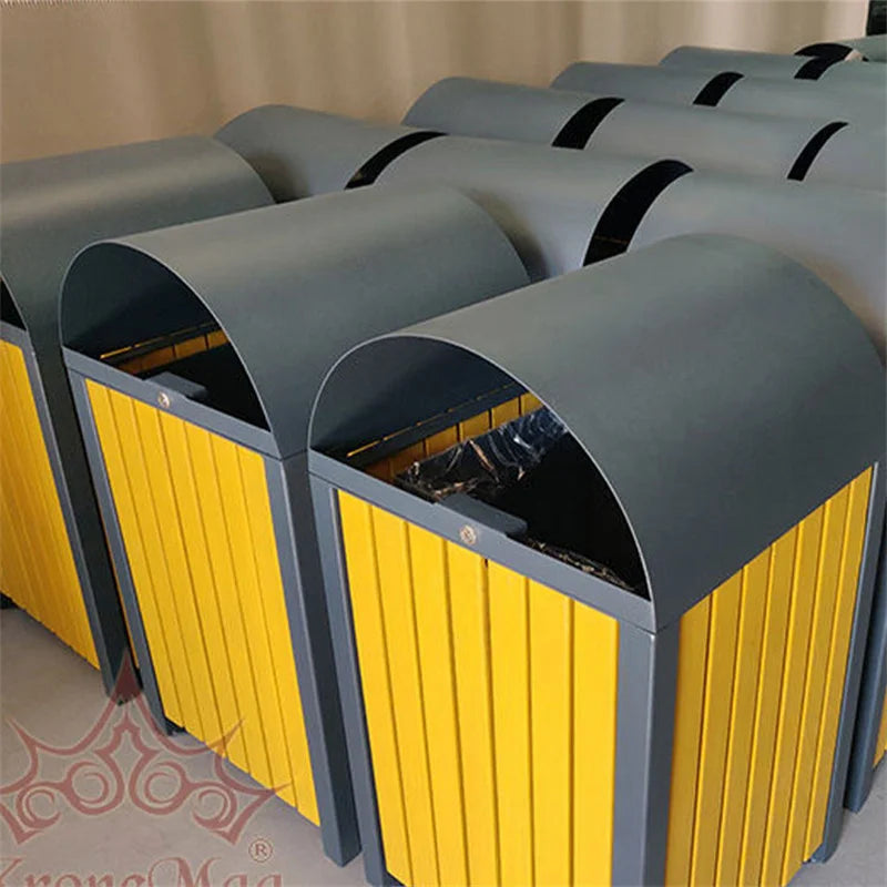 Commercial Outdoor Modern Wood Slat Garbage Trash Can Municipal Park Public Weather Resistant Waste Receptacle Street Litter Bin