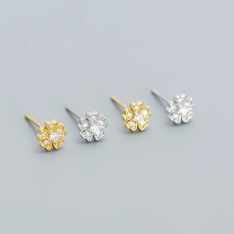 New Design S925 Sterling Silver CZ Flower Charm Stud Earrings for Women YHE0525