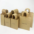 Custom Logo Printed Recyclable Disposable Brown Kraft Paper Bags for Pizza Sushi Shopping & Gift Use with Hand Length Handle