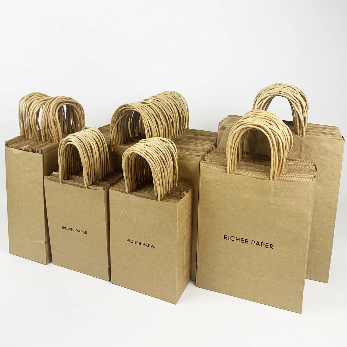 Custom Logo Printed Recyclable Disposable Brown Kraft Paper Bags for Pizza Sushi Shopping & Gift Use with Hand Length Handle