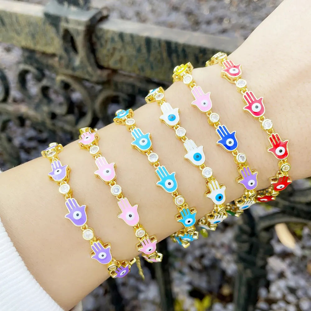 Bohemian Fashion 18 K Gold Plated Jewelry Zircon Stone Hand Palm Eyes Chain Bracelet Jewelry for Women Jewelry
