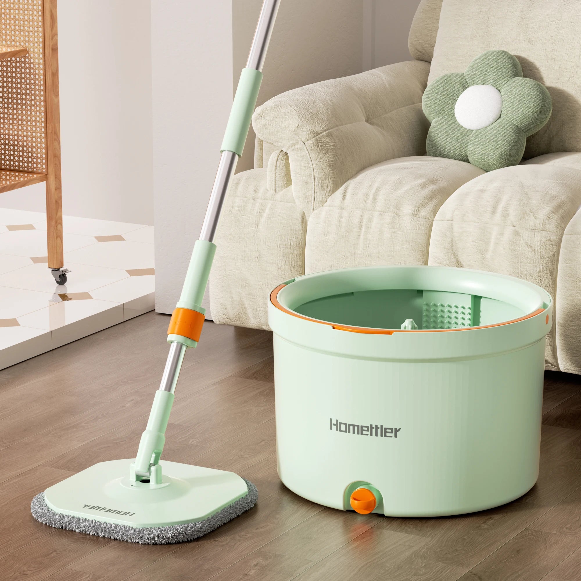 Household Microfiber Mop with Steel Bucket and Rotating Floor Cleaning Tools Squeeze Flat Chicken Cleaning Mob