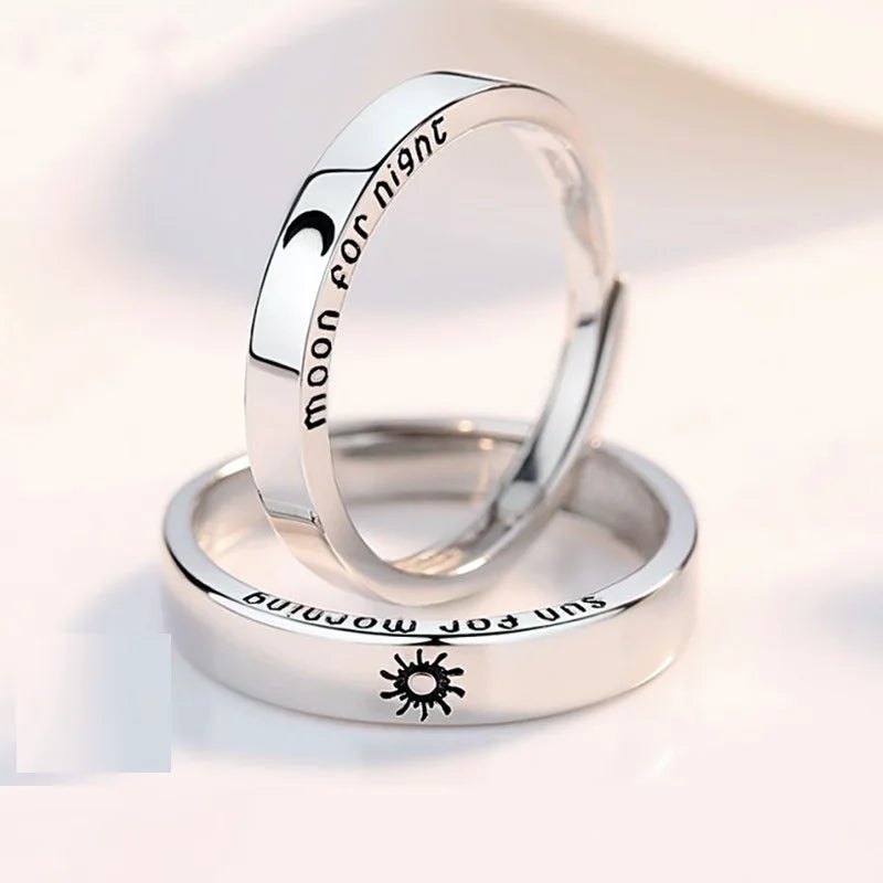 S925 Silver Plated Romantic Sun Moon Couple Ring for Women Men Wedding Engagement Wedding Jewelry