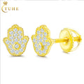 Jewelry Manufacturer Gold Plated Genuine 925 Sterling Silver VVS Moissanite Diamond Iced Out Hamsa Hand Stud Earrings for Men