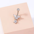 Fashionable Silver Plated Flowers Belly Button Jewelry White Bling Cubic CZ Zircon Butterfly Navel Ring Belly Button Piercing