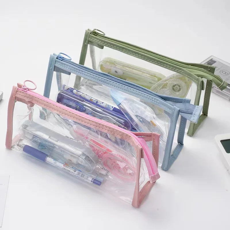 PVC Pen Pouch Transparent Pencil Case Large Capacity Stationery Storage Organizer School Office Supplies