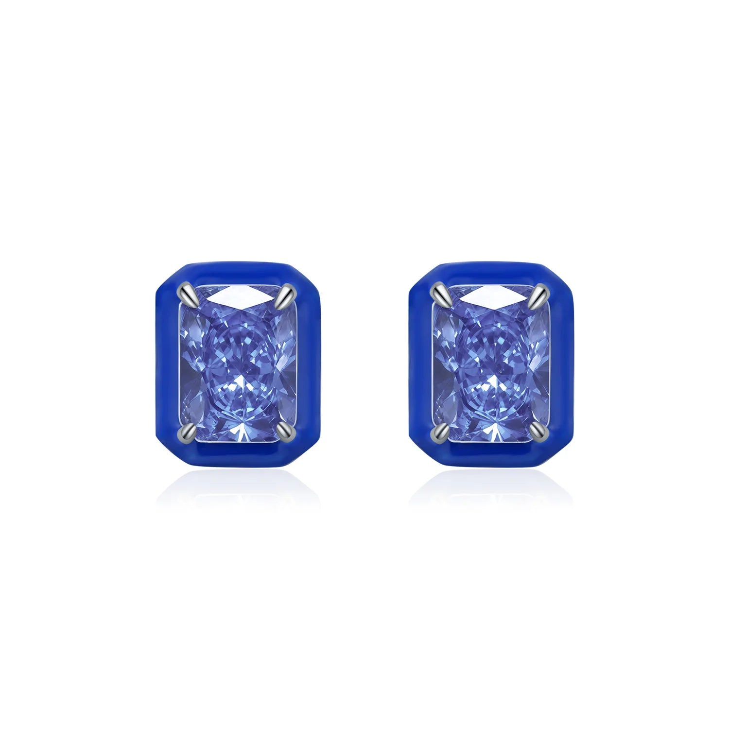 Classic Geometric Square Earrings 925 Sterling Silver Sea Blue Enamel Crushed Ice Cut Zircon Earrings for Women Party Jewelry