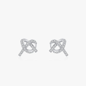 Ailmay 925 Sterling Silver Stud Earrings for Women Romantic Heart Staggered Line Earrings Shiny CZ Wedding Engagement Jewelry