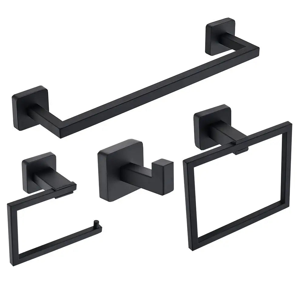 Home 4-Piece Stainless Steel Bathroom Towel Rack Set Wall Mounted Bath Ball Holder Black Toilet Paper Roll Holder for Home Hotel