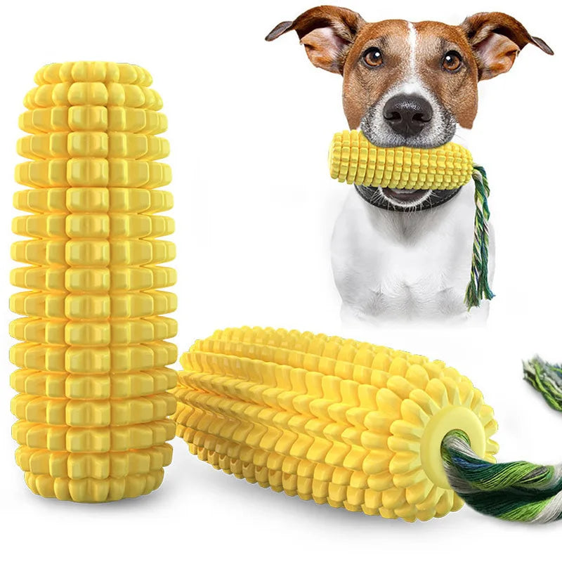 Indestructible Rubber TPR Dog Tooth Brush Durable Corn Float Chewy Pet Toy with Squeaky Feature Eco-Friendly Cartoon Style