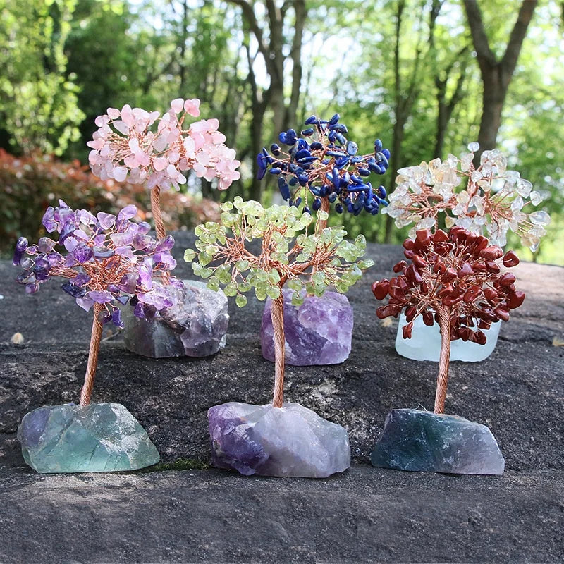 Citrine Amethyst Chips Life Tree Handmade Handicraft Ornaments Prehnite Fortune Tree Raw Ore Copper Wire Chakra Crystal Tree