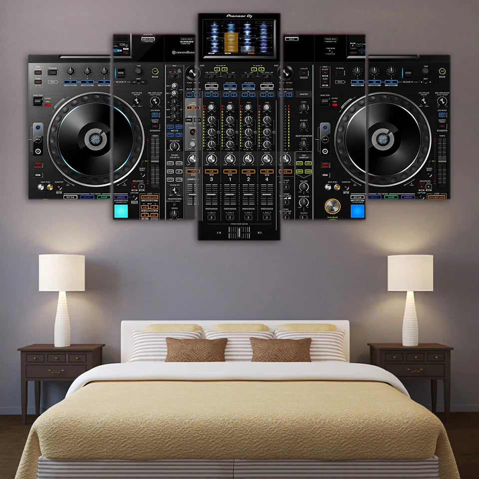 HONGYA Modular Living Room Wall Art 5-Piece Set High-Definition DJ Music Player Paintings Watercolor Style Canvas Pictures Home