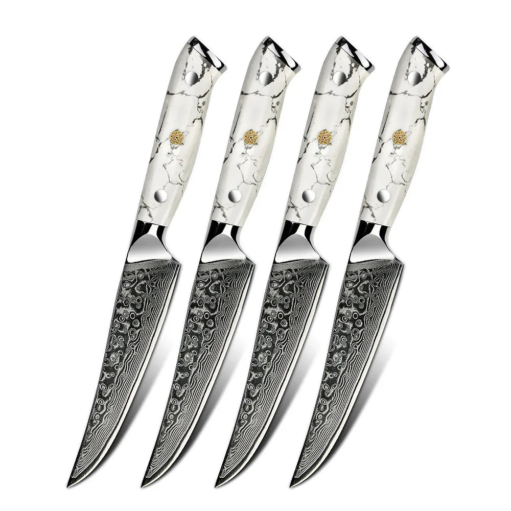 Amber Professional Steak Knives Set of 4 Razor Sharp 4pcs Kitchen Damascus Steak Knife Set With Giftbox Case MegaBDM