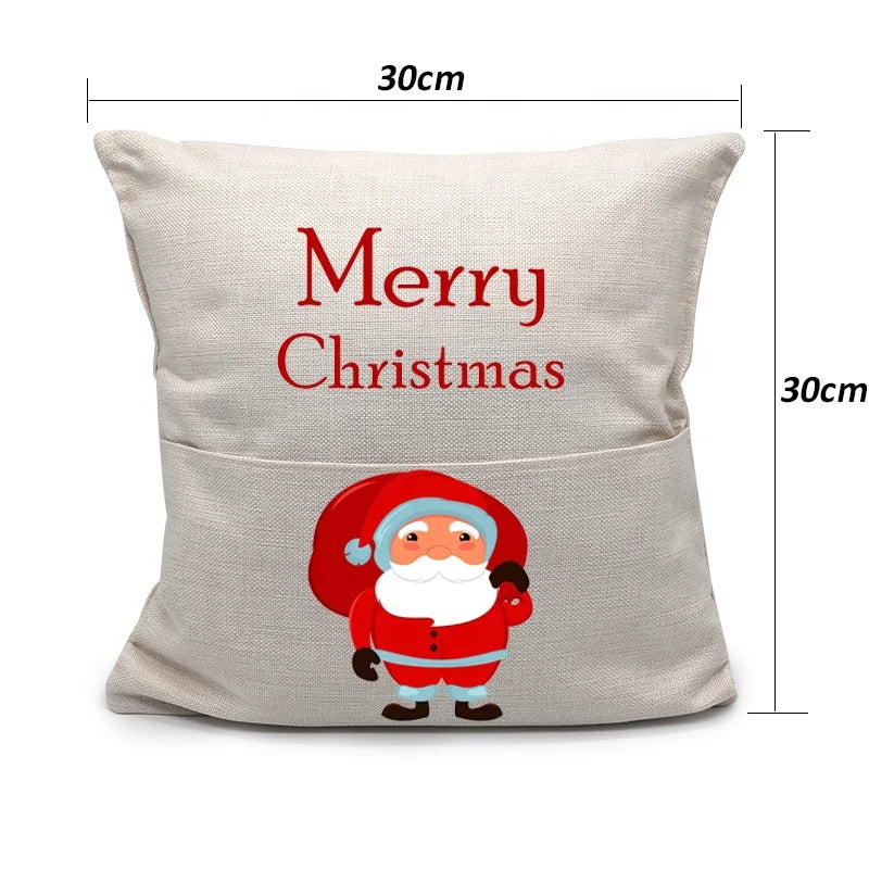 12 Inches Sublimation Blank Christmas Linen Pocket Pillow Case Book Pocket Pillow Case