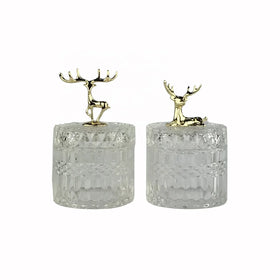 Purple Reindeer Top Amber Glass Candle Jar with Metal Lid for Christmas Home Decoration