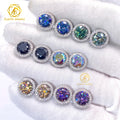 Stylish 925 Silver 1CT 6.5MM Moissanite Halo Stud Earrings Fashion Jewelry Colorful Pink Green Gemstones 6.5MM Pinkish Stone