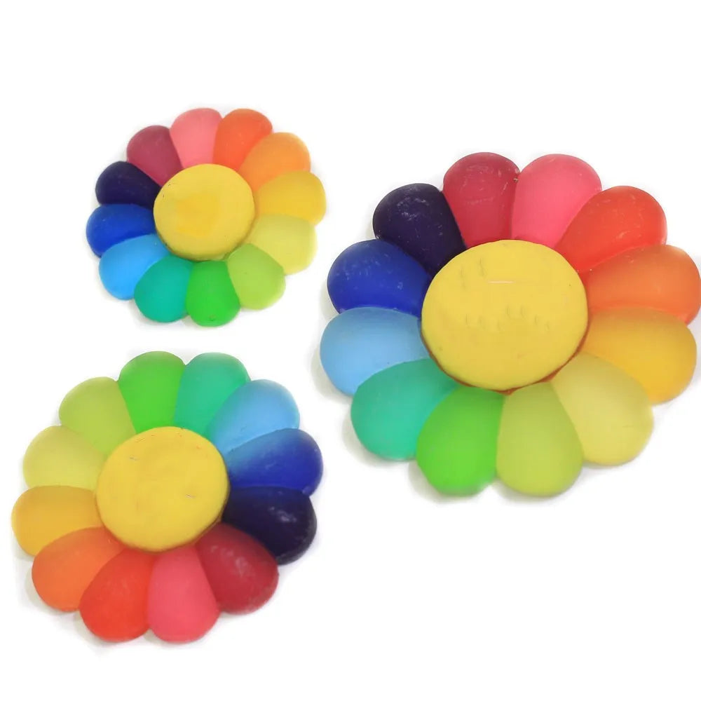 Kawaii Flat Back Rainbow Sunflower Resin Cabochon Loose Beads Acrylic Plastic Material DIY Hair Headband Necklace Jewelry Making