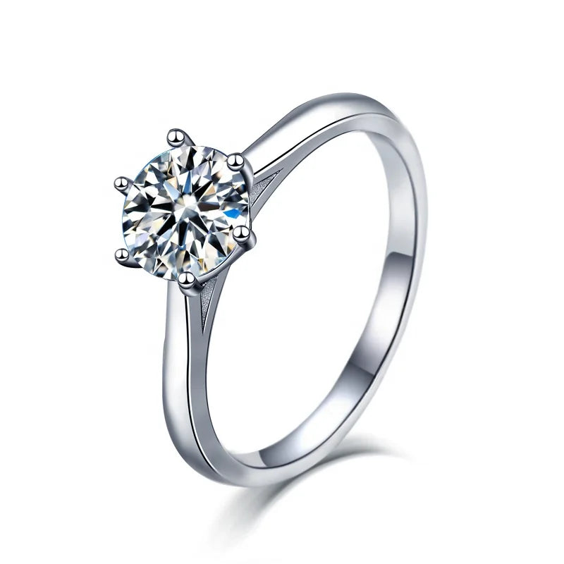 XJZ041 1 Carat Moissanite Classic Third Party Certified Ring Platinum Plated Sterling Silver Cut Solitaire Women Engagement