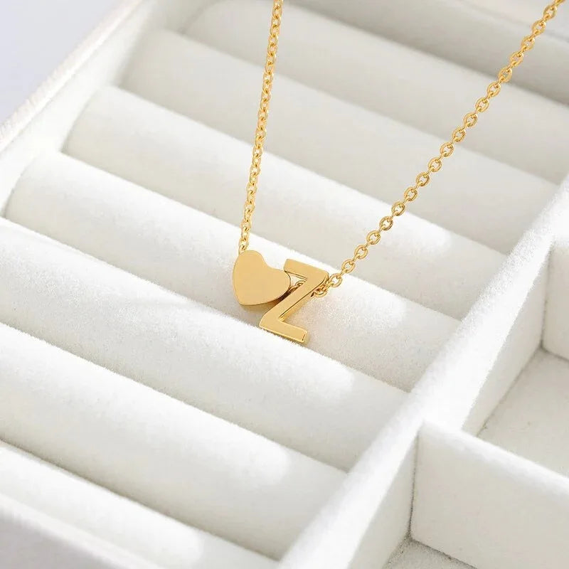Initial Heart Necklace 18K Gold Plated Stainless Steel Tiny Heart Letter Necklace Personalized Monogram Name Necklace for Women