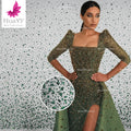 HY2164-3 Luxury Highest Quality African Sparking Green Pearls Crystal Stones Lace for Evening Dress Handwork Fabric