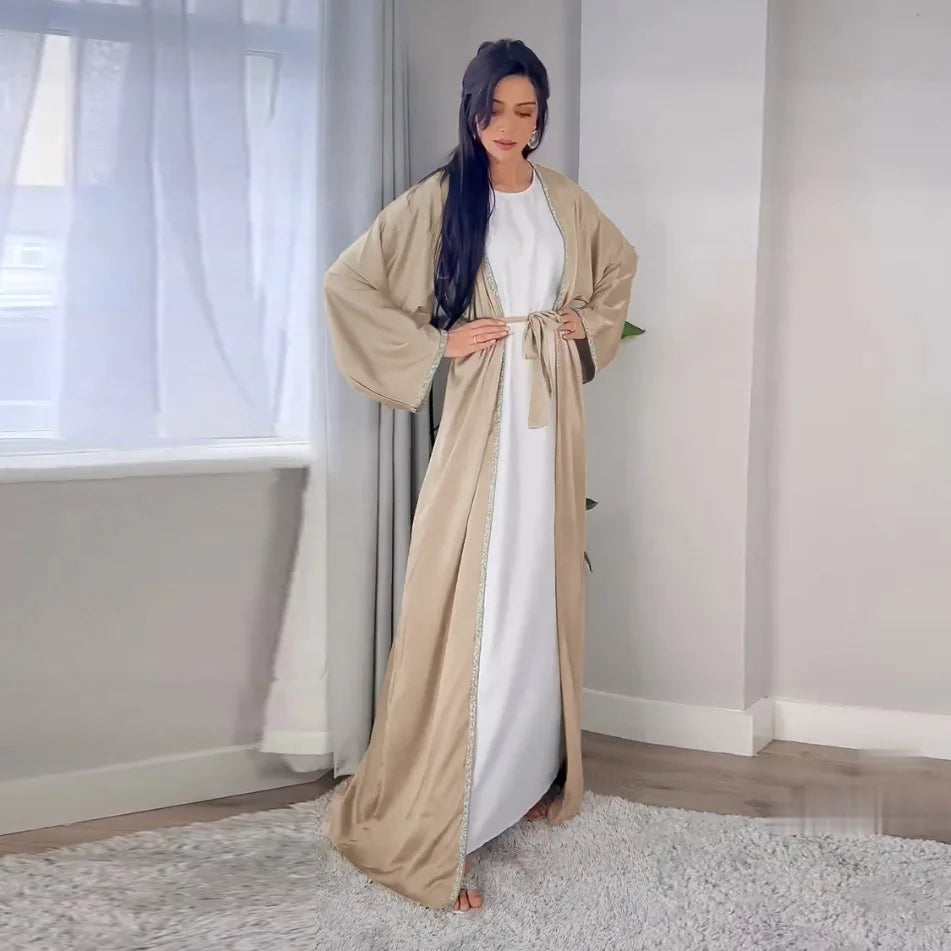 Modest Khimar Open Abaya Solid Round Neck Polyester Abaya Dress ForTurkish Women MQ058