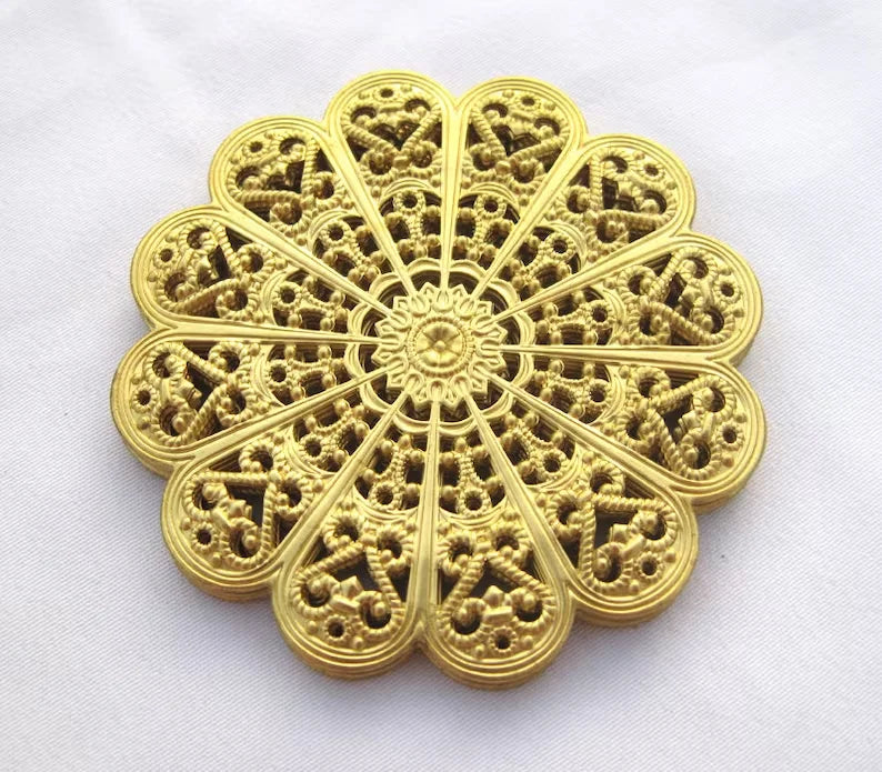 Large Brass Filigree 55mm Round Stamping Decorative Finding for Jewelry Making