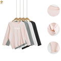 CNSHELL Casual Polyester Basic Pullover Asymmetry Hem Side Slit Blank Loose Long Sleeve T-Shirt