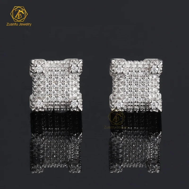 Hip Hop Rapper Mens Fine Jewelry Screw Back Earring 925 Sterling Silver Luxury Earrings Iced Out Moissanite Studs Earrings