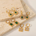 Chic Emerald Cubic Zirconia Stainless Steel Hoop Earrings for Women Luxury 18k Gold Plated Square Oval Zircon Drop Earrings