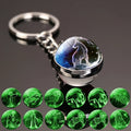 Wholesale Glass Ball Luminous Horoscope Pendant Glow in Dark 12 Zodiac Sign Keychain for Key Bag