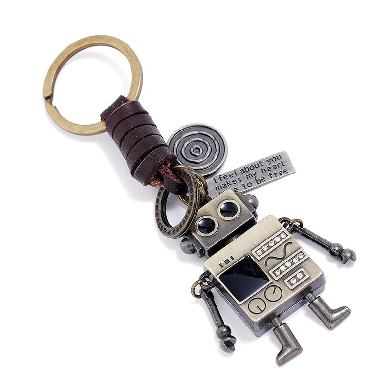 Retro Knitting Leather Key Chain Hands and Feet Can Be Mobile Robot Cowhide Key Chain Creative Girls Bag Pendant Keychain gift