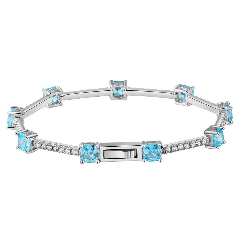 rinntin LZB05 Natural Aquamarine Zircon Cushion Cut Gemstone Tennis Bracelet 925 Sterling Silver Bracelet Wholesaler