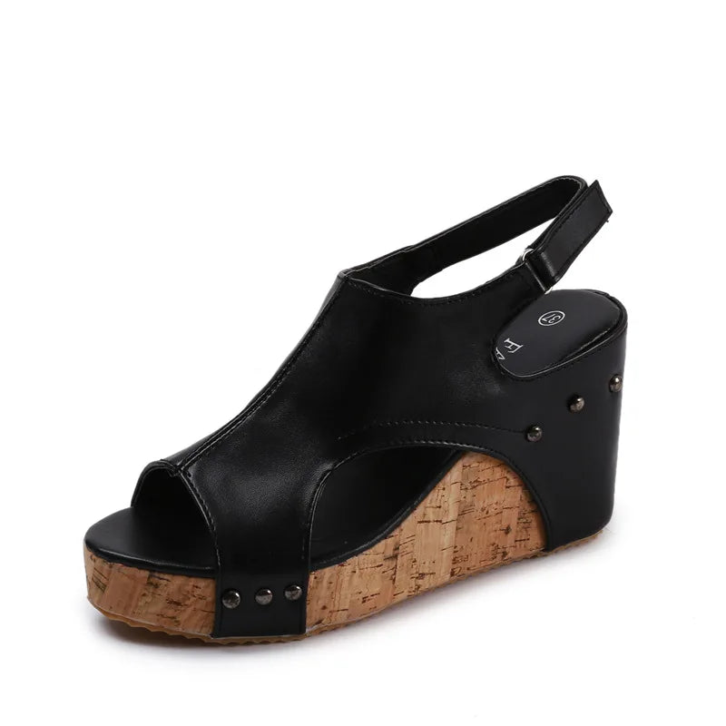 New Slope Heel Thick Bottom Ladies Casual Sandals Fish Mouth Retro Fashion Women High Heel Shoes Metal Soft Bottom Shoes