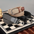 Custom Logo Adjustable Casual Unisex Grey Black Woven Braided Alloy Buckle Elastic Belt for Men Fashion Jeans Golf