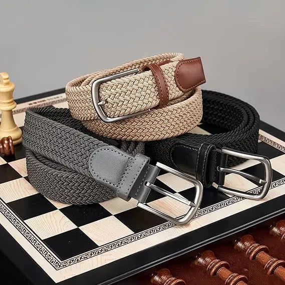 Custom Logo Adjustable Casual Unisex Grey Black Woven Braided Alloy Buckle Elastic Belt for Men Fashion Jeans Golf