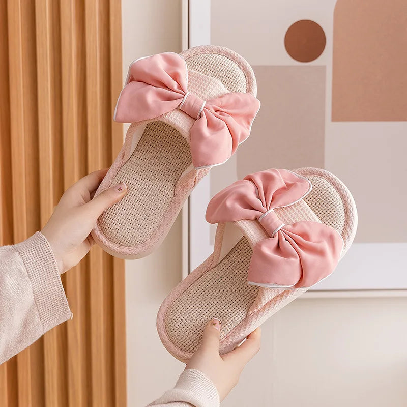 Autumn Winter New Cute Girl Indoor Thick Warm Cotton Shoes Casual Fashion Bow Plush Non-slip  Women Slippers