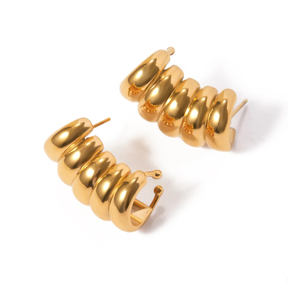 18K Gold Striped Hollow Earrings Simple Classic Style Stainless Steel New for Wedding Engagement Party Anniversary or Gift