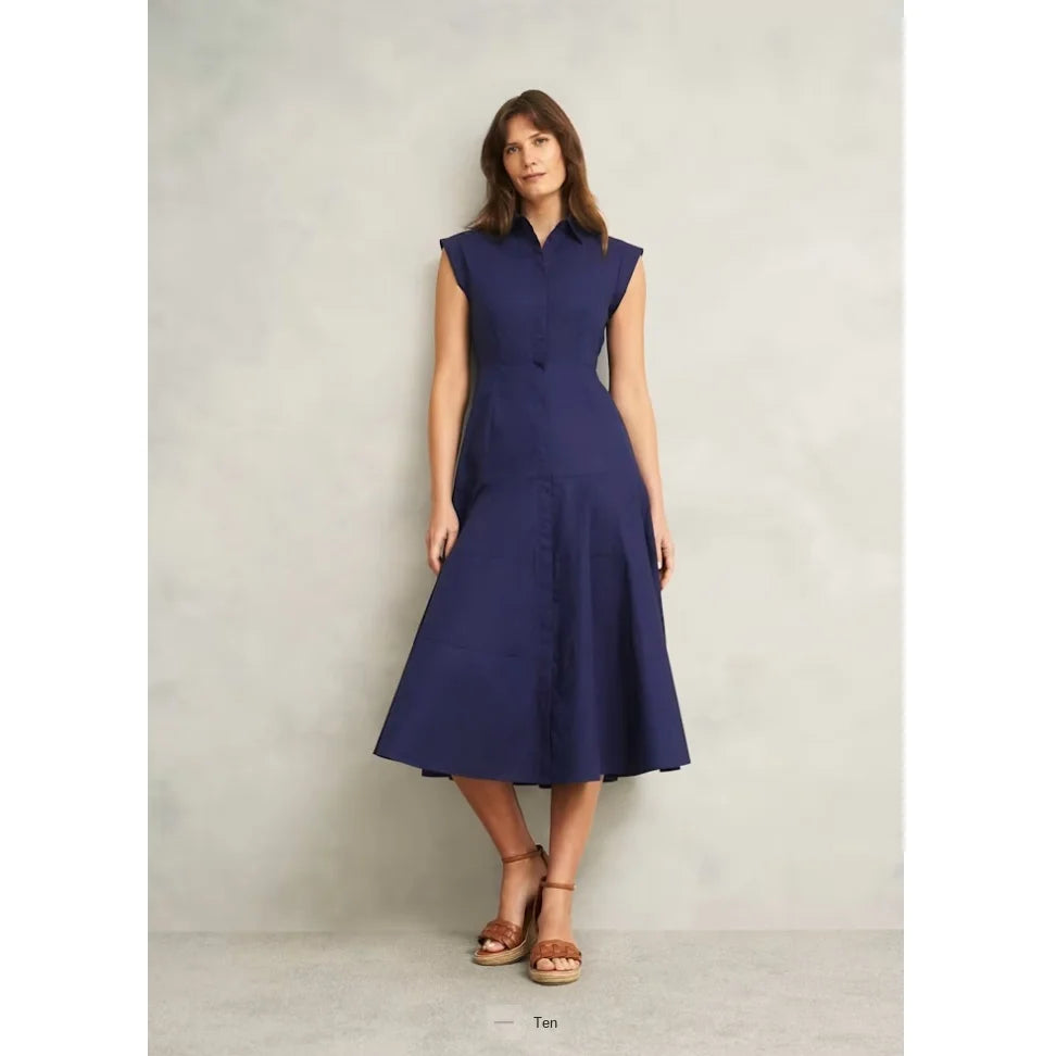 European American High-End Women's Cotton Dress British Small Flying Sleeve Waist Slimming Multi-Layer Stitching Solid Button