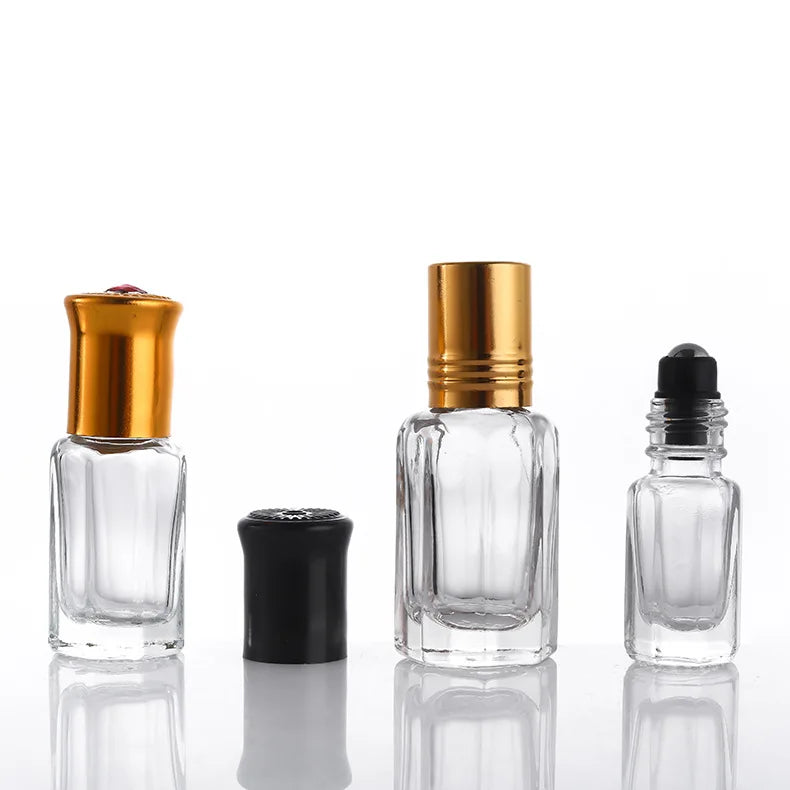 3ML 6ML 9ML 12ML Octagon Attar Glass Perfume Essential Oil Roller Bottles Glass Roll on Bottles with Cap