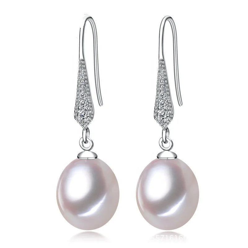 925 Sterling Silver Classic Earring Hooks Real Freshwater Pearl Hook Earring