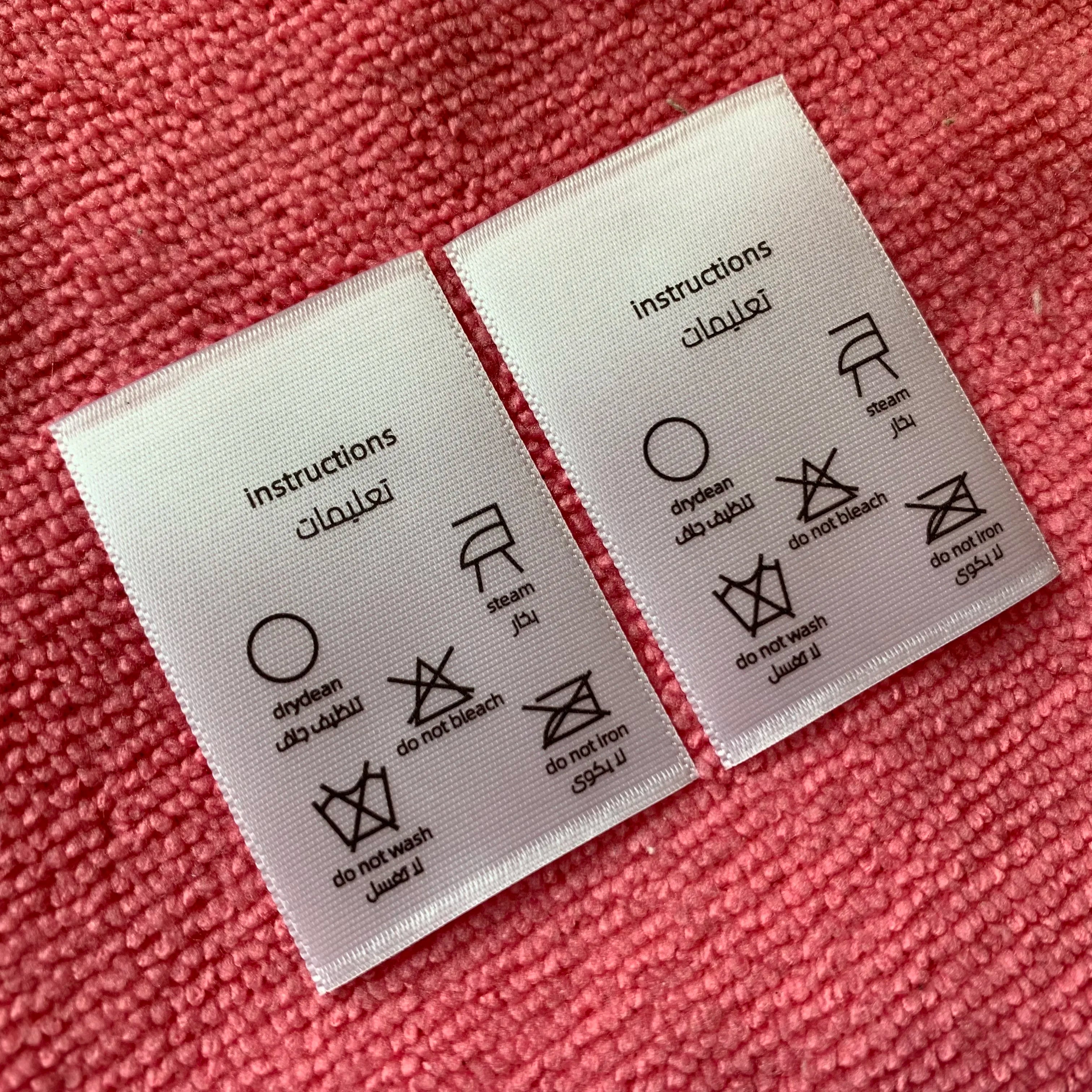 Top Sewing Washing Icon Fabric Satin Labelsilk Screen Printing Washing Symbol Satin Care Label for Sport Wear