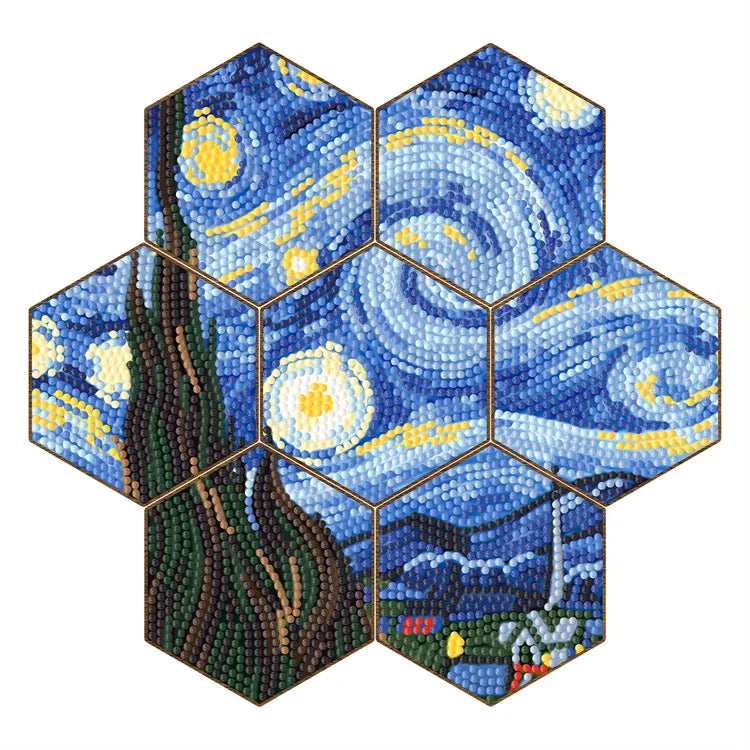 Popular DIY Handicrafts 7 Pcs Puzzle Landscape Wooden Diamond Painting Coffee Cup Mat for Table Decoration