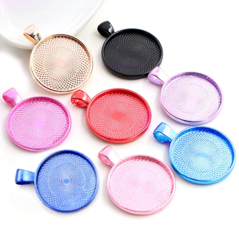 25mm Inner Size Multi-Colors Plated Pendant Blanks Cabochon Base Setting Charms Pendant Bezel Tray for Necklace