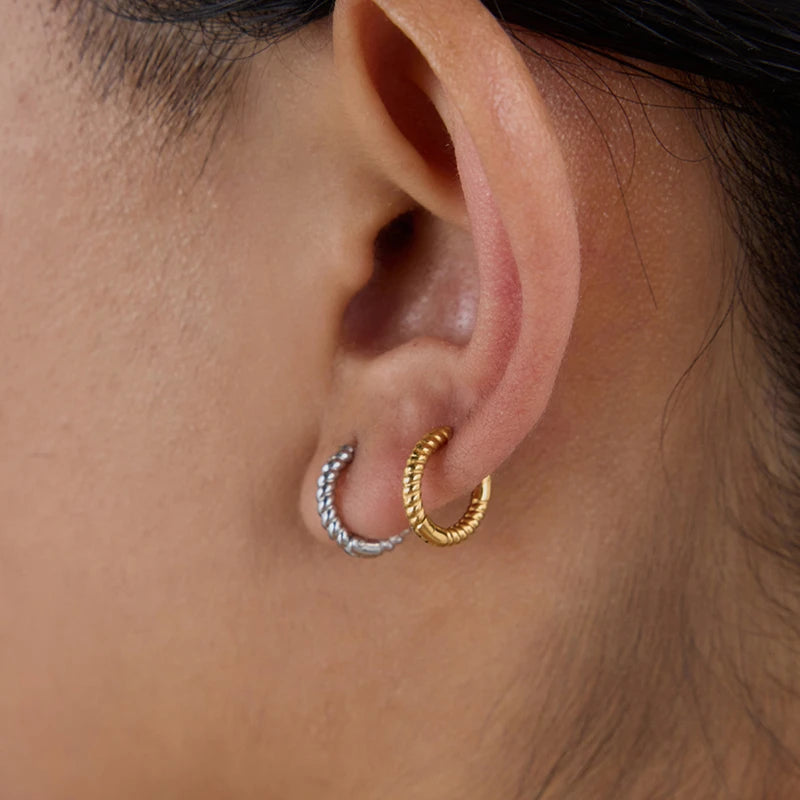 G4052 Wholesale Stainless Steel Minimalist 18k Gold Hoop Earrings Everyday Twist Wire Trendy Geometric Pattern Classic Accessory