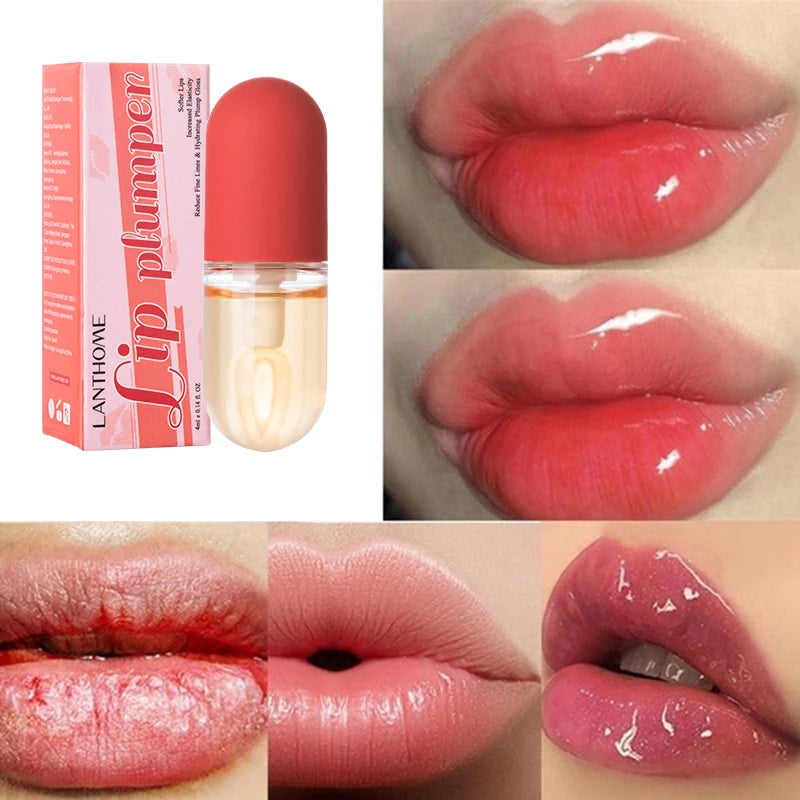 Wholesale Private Label Shiny Pink Vegan Collagen Lip Roller Serum Gloss Balm Custom Lip Plumper Pen No Logo